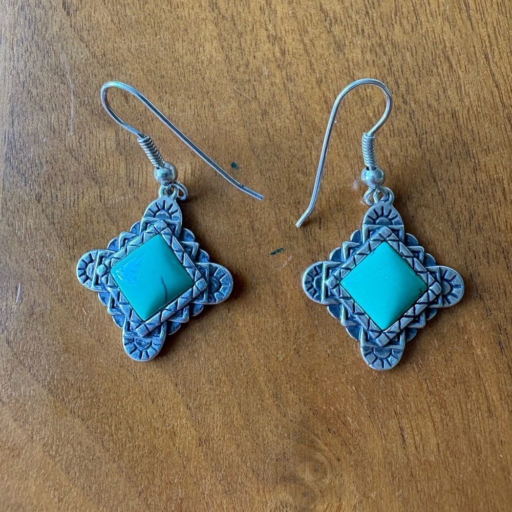 Carolyn Pollack Relios Turquoise‎ Earrings Sterling Silver 925 Southwestern